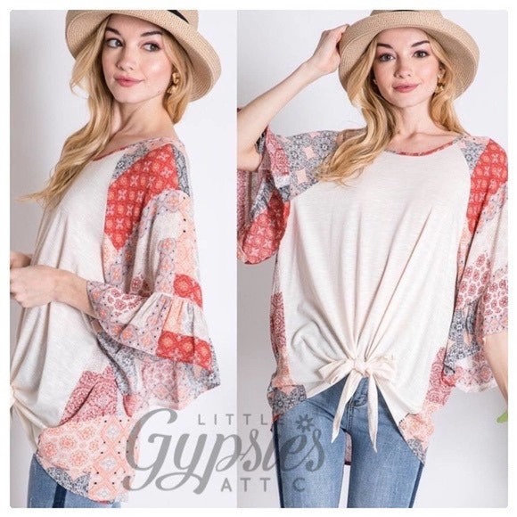 Big Bell Patchwork Sleeves Bohemian Top - Picture 7 of 12